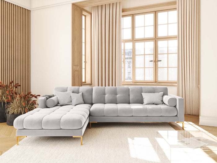 Cosmopolitan Design - Divano angolare sinistro "Bali" 5 posti in velluto argento 