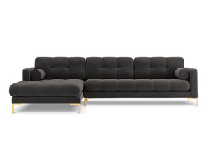 Cosmopolitan Design - Divano angolare sinistro "Bali" 5 posti in velluto grigio scuro 