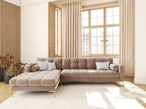 Cosmopolitan Design - Divano angolare sinistro "Bali" 5 posti in velluto beige 