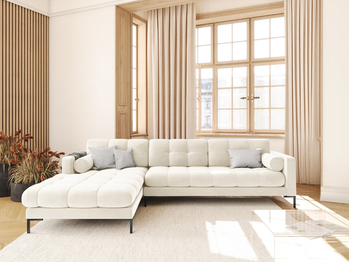 Cosmopolitan Design - Divano angolare sinistro "Bali" 5 posti in velluto beige chiaro 