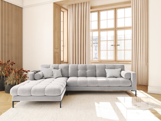 Cosmopolitan Design - Divano angolare sinistro "Bali" 5 posti in velluto argento 