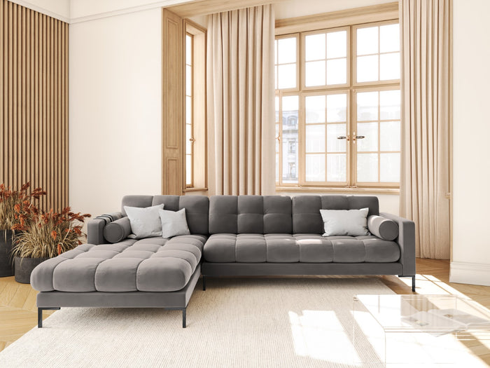 Cosmopolitan Design - Divano angolare sinistro "Bali" 5 posti in velluto grigio chiaro 