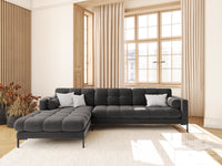 Cosmopolitan Design - Divano angolare sinistro "Bali" 5 posti in velluto grigio scuro 
