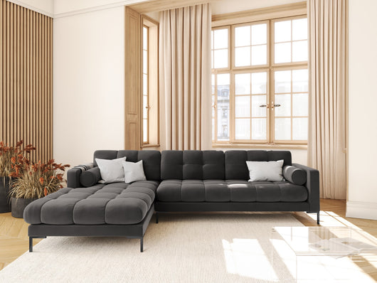 Cosmopolitan Design - Divano angolare sinistro "Bali" 5 posti in velluto grigio scuro 