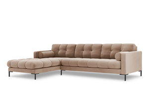 Cosmopolitan Design - Divano angolare sinistro "Bali" 5 posti in velluto beige 