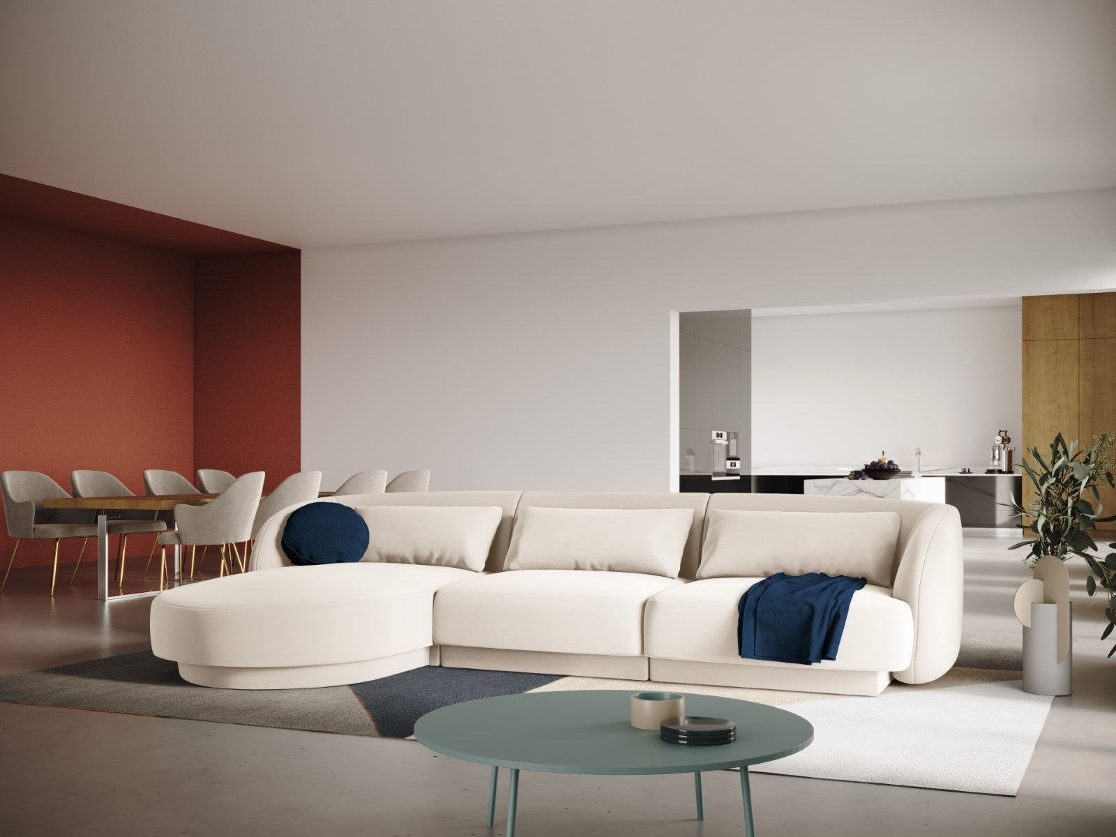 Cosmopolitan Design - Divano angolare sinistro "Tulum" 4 posti in velluto beige chiaro 