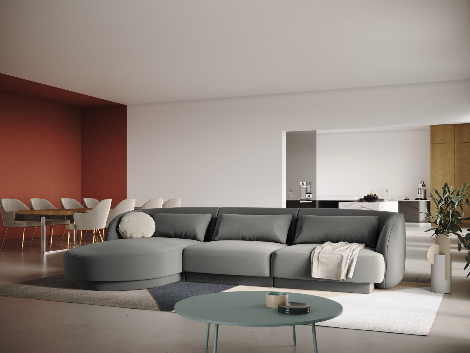 Cosmopolitan Design - Divano angolare sinistro "Tulum" 4 posti in velluto grigio chiaro 