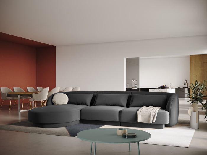 Cosmopolitan Design - Divano angolare sinistro "Tulum" 4 posti in velluto grigio 