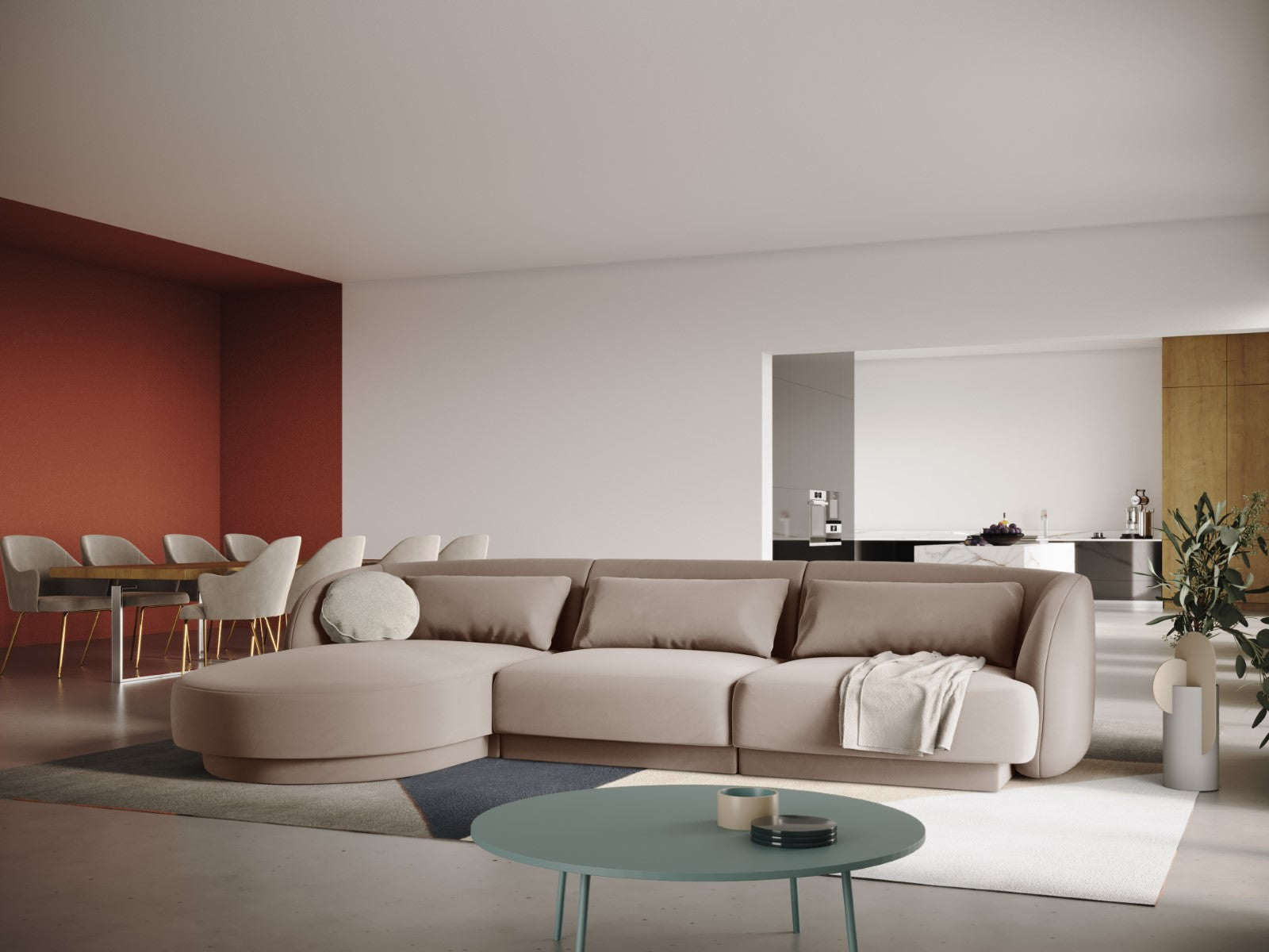 Cosmopolitan Design - Divano angolare sinistro "Tulum" 4 posti in velluto beige 