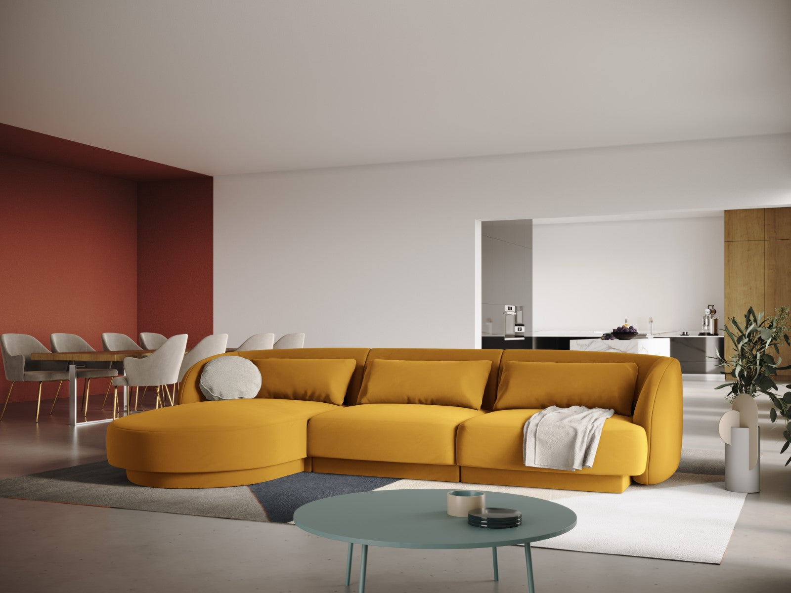 Cosmopolitan Design - Divano angolare sinistro "Tulum" 4 posti in velluto giallo 