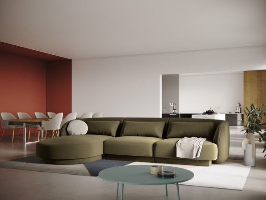 Cosmopolitan Design - Divano angolare sinistro "Tulum" 4 posti in velluto verde 