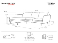 Cosmopolitan Design - Divano angolare sinistro "Vienna" 5 posti in velluto blu scuro 