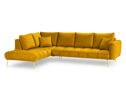Cosmopolitan Design - Divano angolare sinistro "Hastings" 5 posti in velluto giallo 