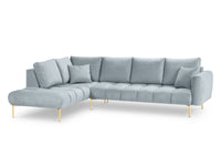 Cosmopolitan Design - Divano angolare sinistro "Hastings" 5 posti in velluto azzurro 