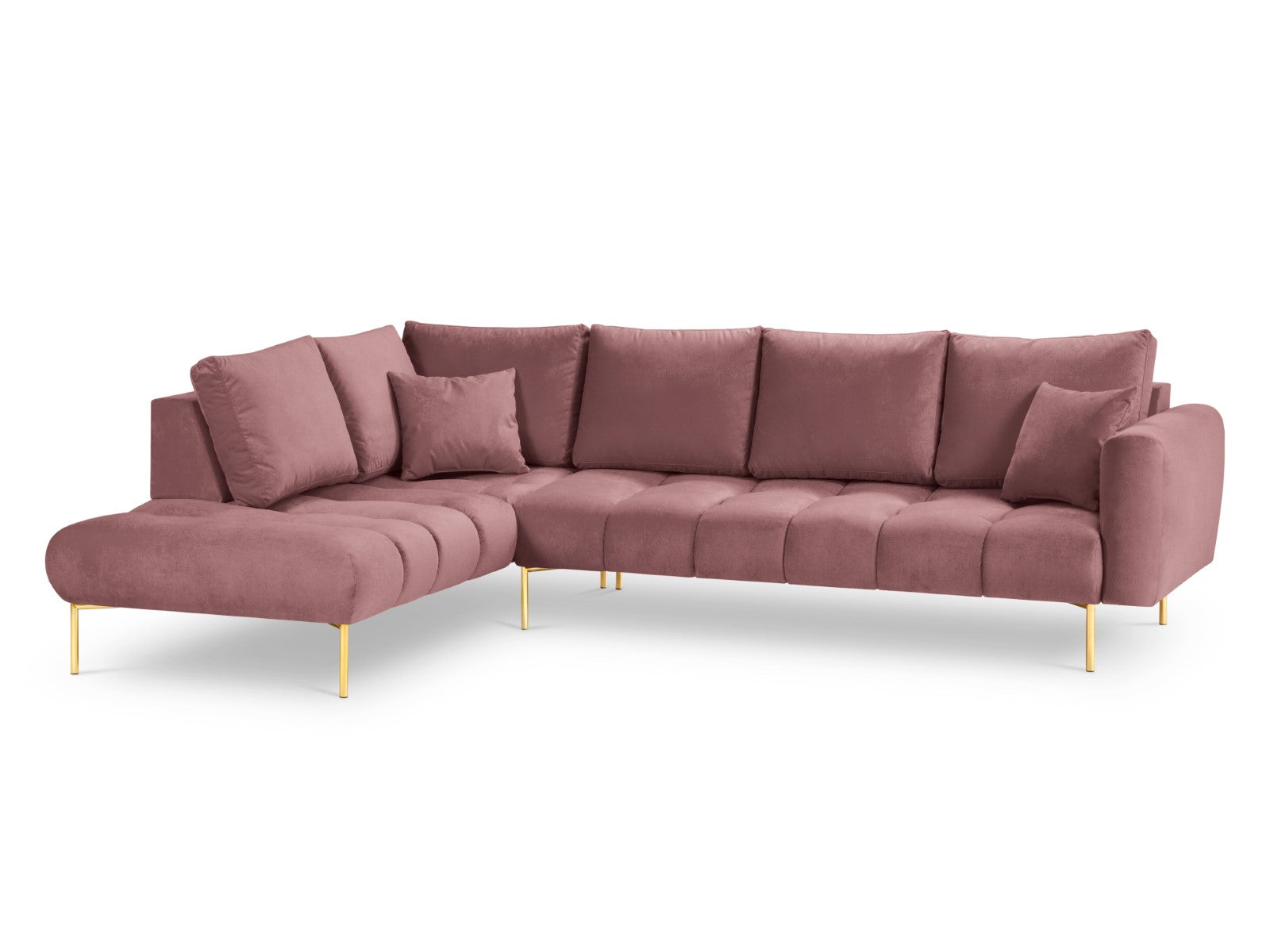 Cosmopolitan Design - Divano angolare sinistro "Hastings" 5 posti in velluto rosa 