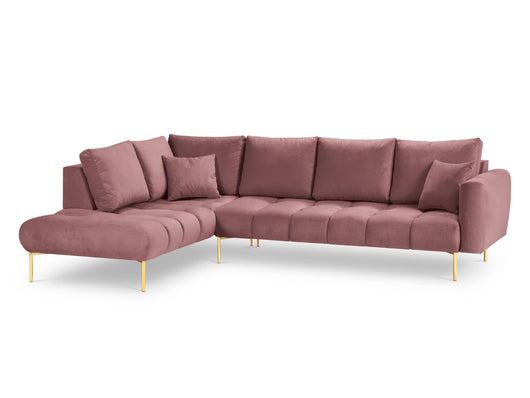 Cosmopolitan Design - Divano angolare sinistro "Hastings" 5 posti in velluto rosa 