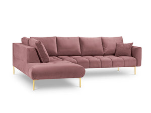 Cosmopolitan Design - Divano angolare sinistro "Hastings" 5 posti in velluto rosa 