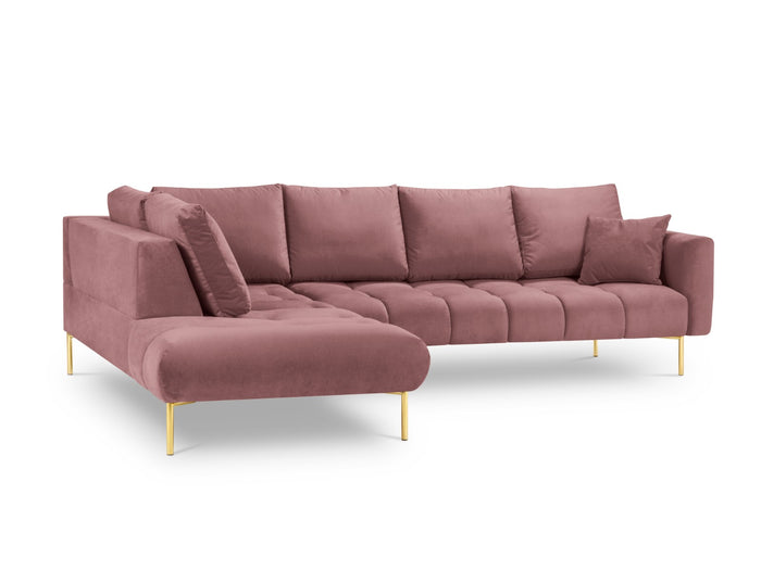 Cosmopolitan Design - Divano angolare sinistro "Hastings" 5 posti in velluto rosa 
