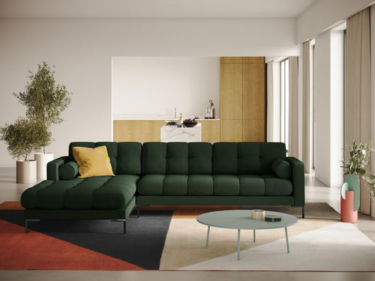 Cosmopolitan Design - Divano angolare sinistro "Bali" 5 posti in tessuto strutturato verde scuro 
