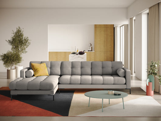 Cosmopolitan Design - Divano angolare sinistro "Bali" 5 posti in tessuto strutturato grigio chiaro 