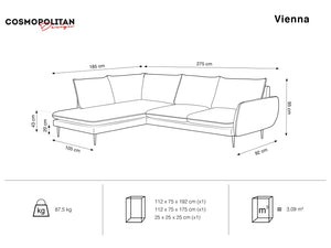 Cosmopolitan Design - Divano angolare sinistro "Vienna" 6 posti in velluto grigio scuro 