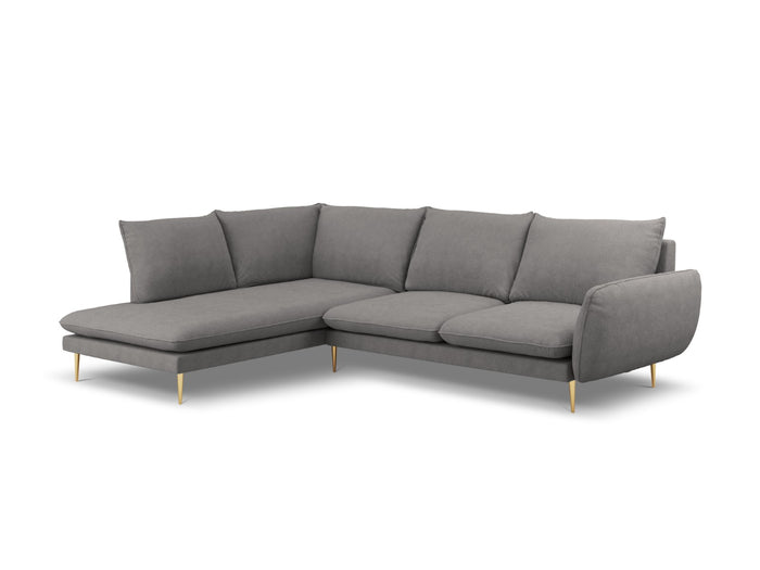 Cosmopolitan Design - Divano angolare sinistro "Vienna" 6 posti in tessuto strutturato grigio scuro 