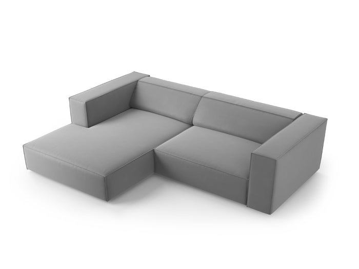 Cosmopolitan Design - Divano angolare sinistro "Arendal" 3 posti in velluto grigio chiaro 