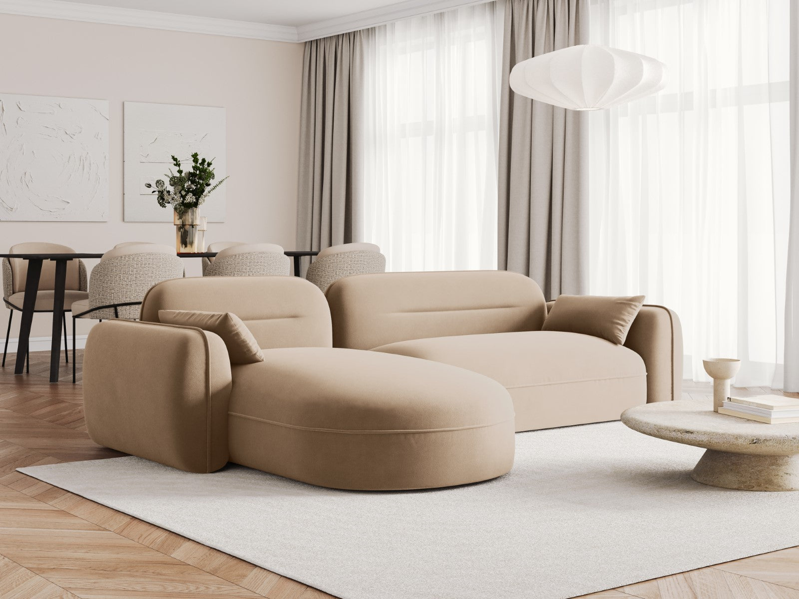 Cosmopolitan Design - Divano angolare modulare sinistro "Sydney" 4 posti in velluto sabbia 