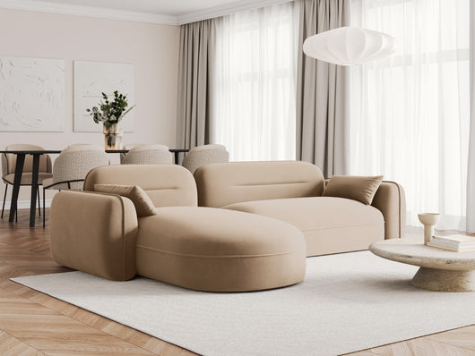 Cosmopolitan Design - Divano angolare modulare sinistro "Sydney" 4 posti in velluto sabbia 