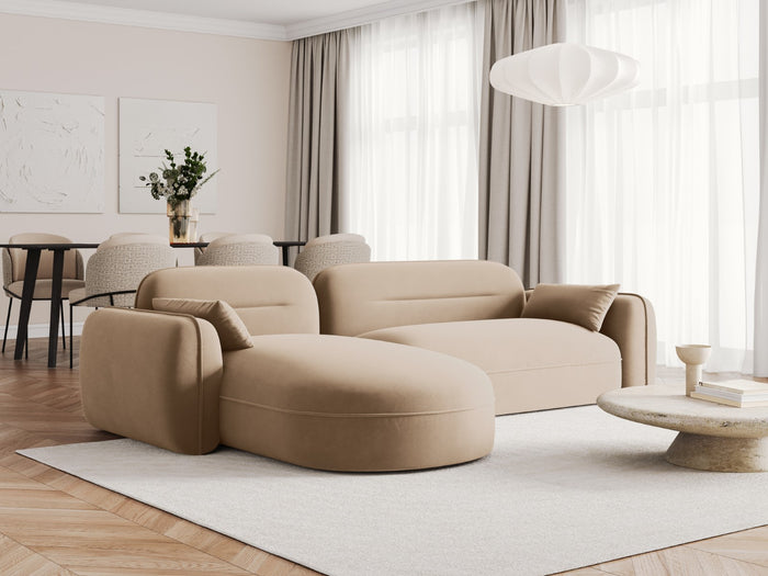 Cosmopolitan Design - Divano angolare modulare sinistro "Sydney" 4 posti in velluto sabbia 