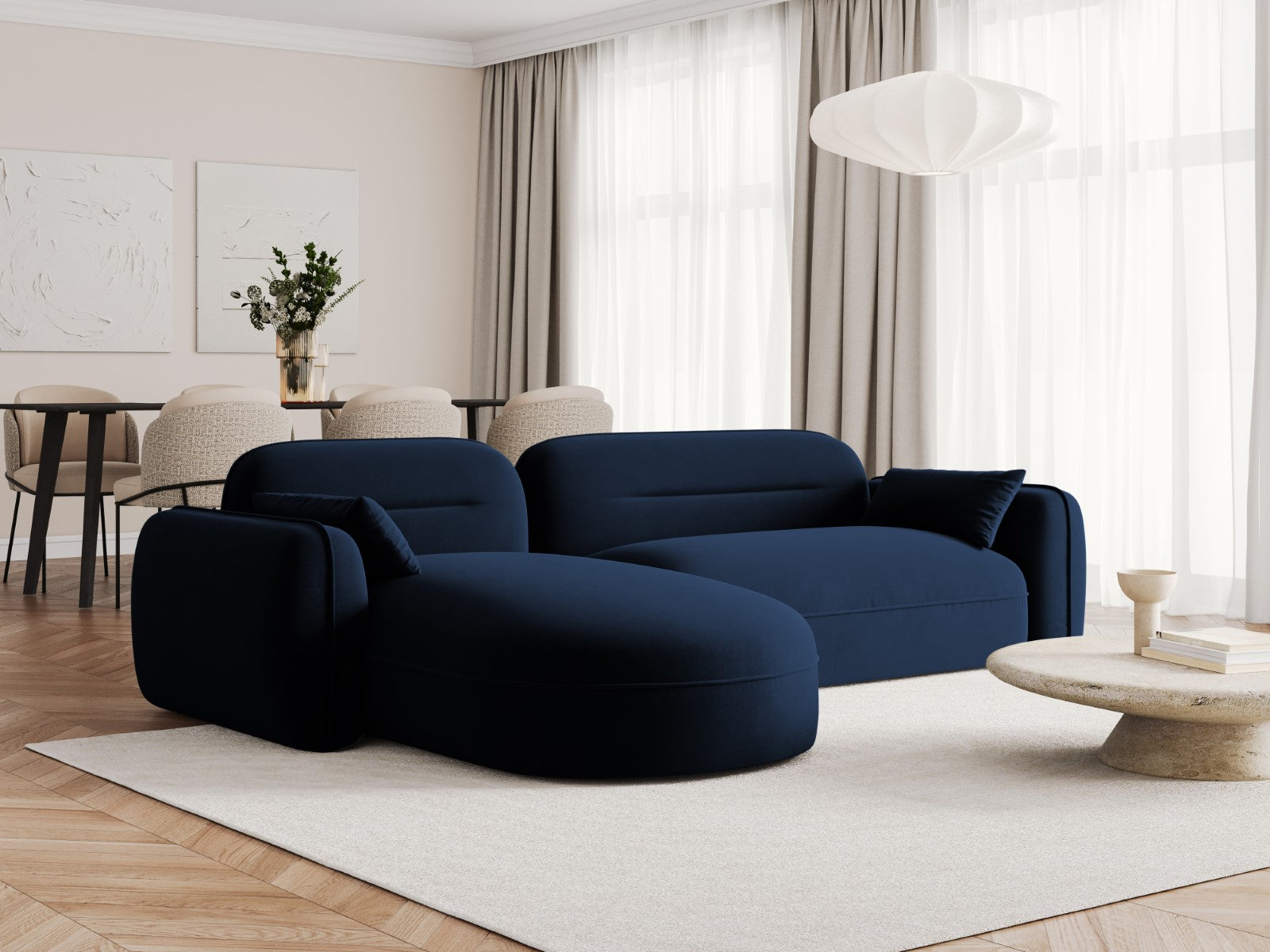 Cosmopolitan Design - Divano angolare modulare sinistro "Sydney" 4 posti in velluto blu reale 