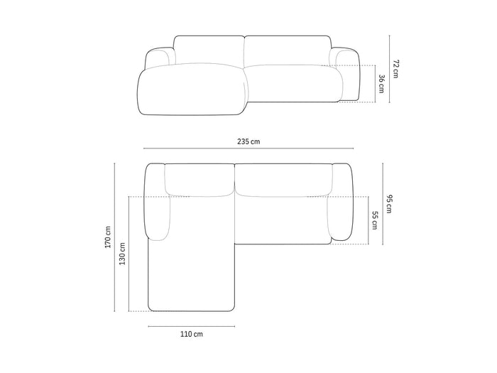 Cosmopolitan Design - Divano angolare sinistro "Nolio" 4 posti in ciniglia blu reale 