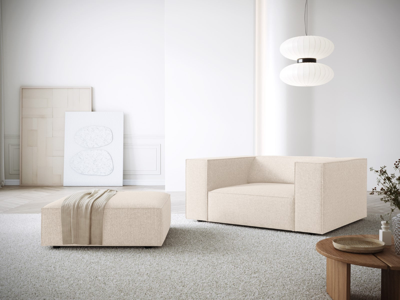 Cosmopolitan Design - Pouf "Arendal" in ciniglia beige chiaro 