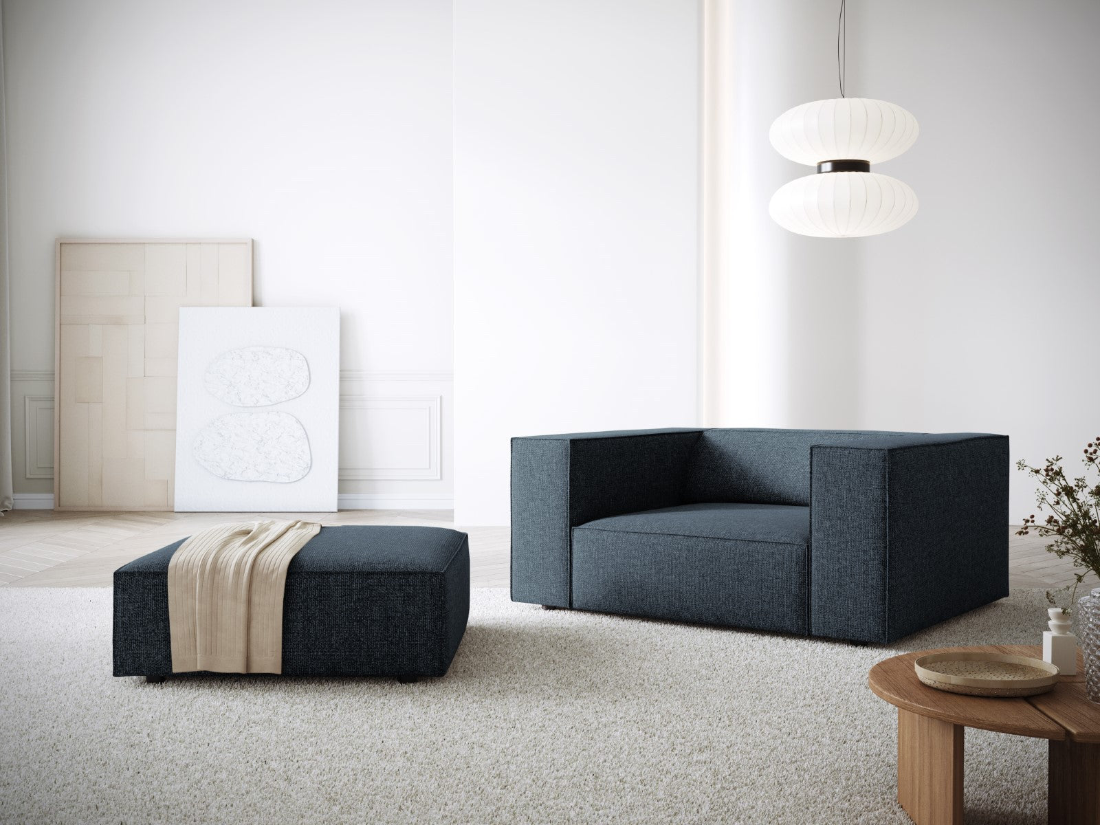 Cosmopolitan Design - Pouf "Arendal" in ciniglia blu reale 