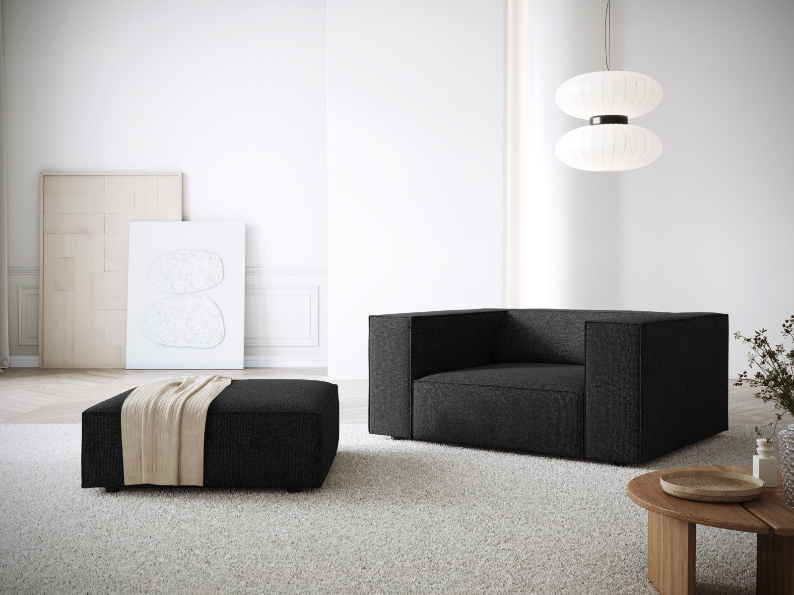 Cosmopolitan Design - Pouf "Arendal" in ciniglia nero 