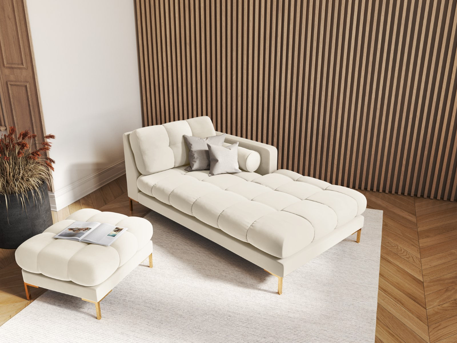 Cosmopolitan Design - Pouf "Bali" in velluto beige chiaro 