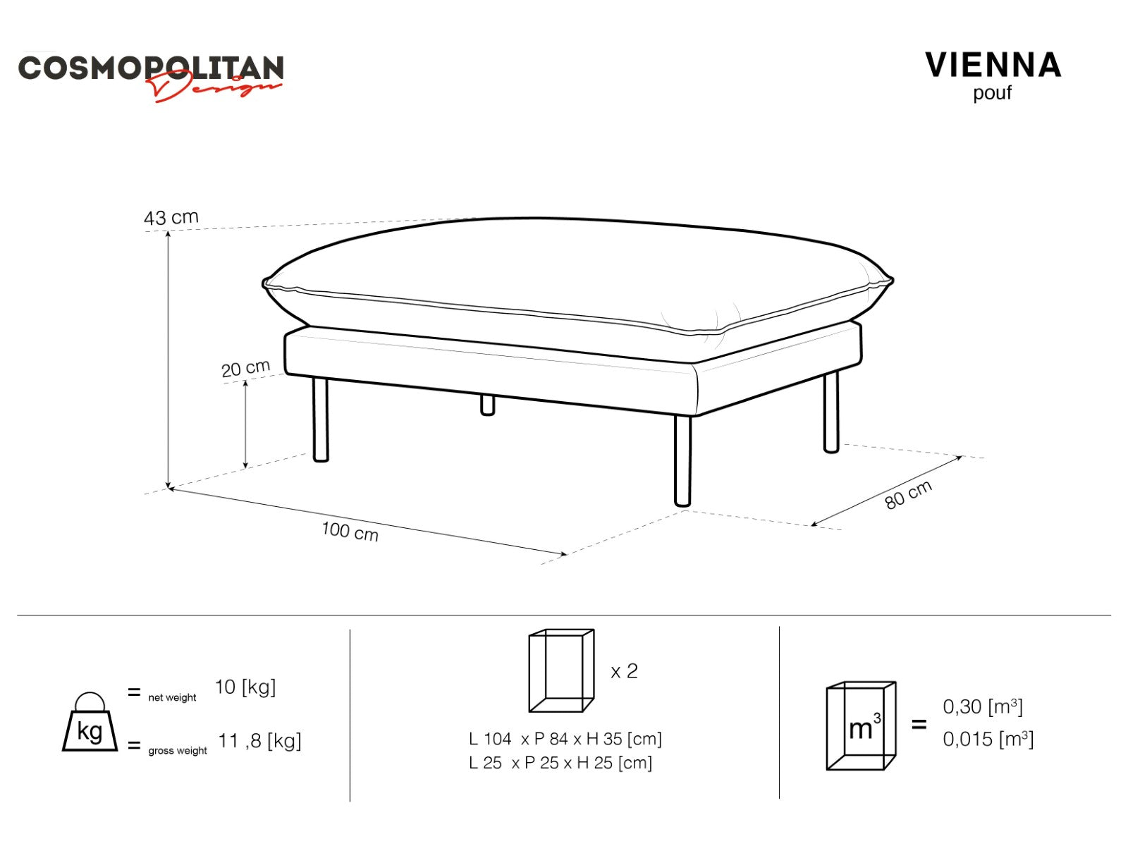 Cosmopolitan Design - Pouf "Vienna" in tessuto strutturato beige 