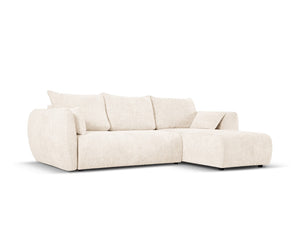 Cosmopolitan Design - Divano convertibile angolare destro con contenitore "Matera" 4 posti in ciniglia beige chiaro 