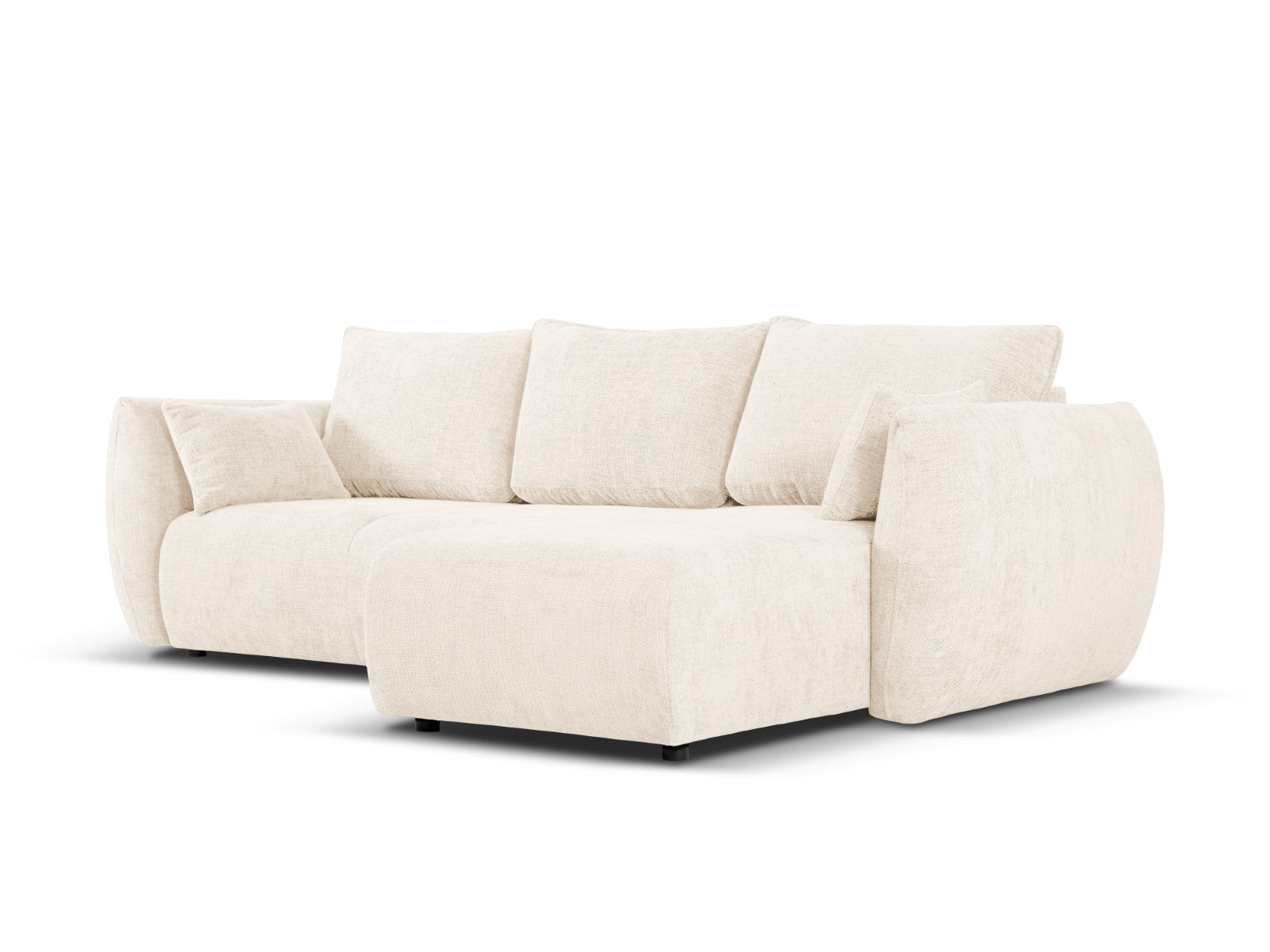 Cosmopolitan Design - Divano convertibile angolare destro con contenitore "Matera" 4 posti in ciniglia beige chiaro 