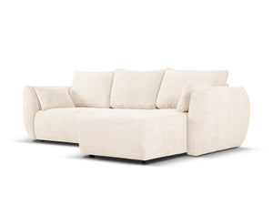Cosmopolitan Design - Divano convertibile angolare destro con contenitore "Matera" 4 posti in ciniglia beige chiaro 