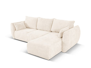 Cosmopolitan Design - Divano convertibile angolare destro con contenitore "Matera" 4 posti in ciniglia beige chiaro 