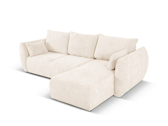 Cosmopolitan Design - Divano convertibile angolare destro con contenitore "Matera" 4 posti in ciniglia beige chiaro 