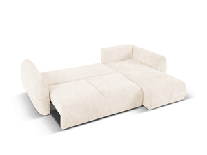 Cosmopolitan Design - Divano convertibile angolare destro con contenitore "Matera" 4 posti in ciniglia beige chiaro 