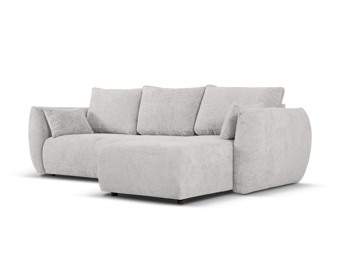 Cosmopolitan Design - Divano convertibile angolare destro con contenitore "Matera" 4 posti in ciniglia grigio chiaro 