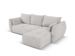 Cosmopolitan Design - Divano convertibile angolare destro con contenitore "Matera" 4 posti in ciniglia grigio chiaro 