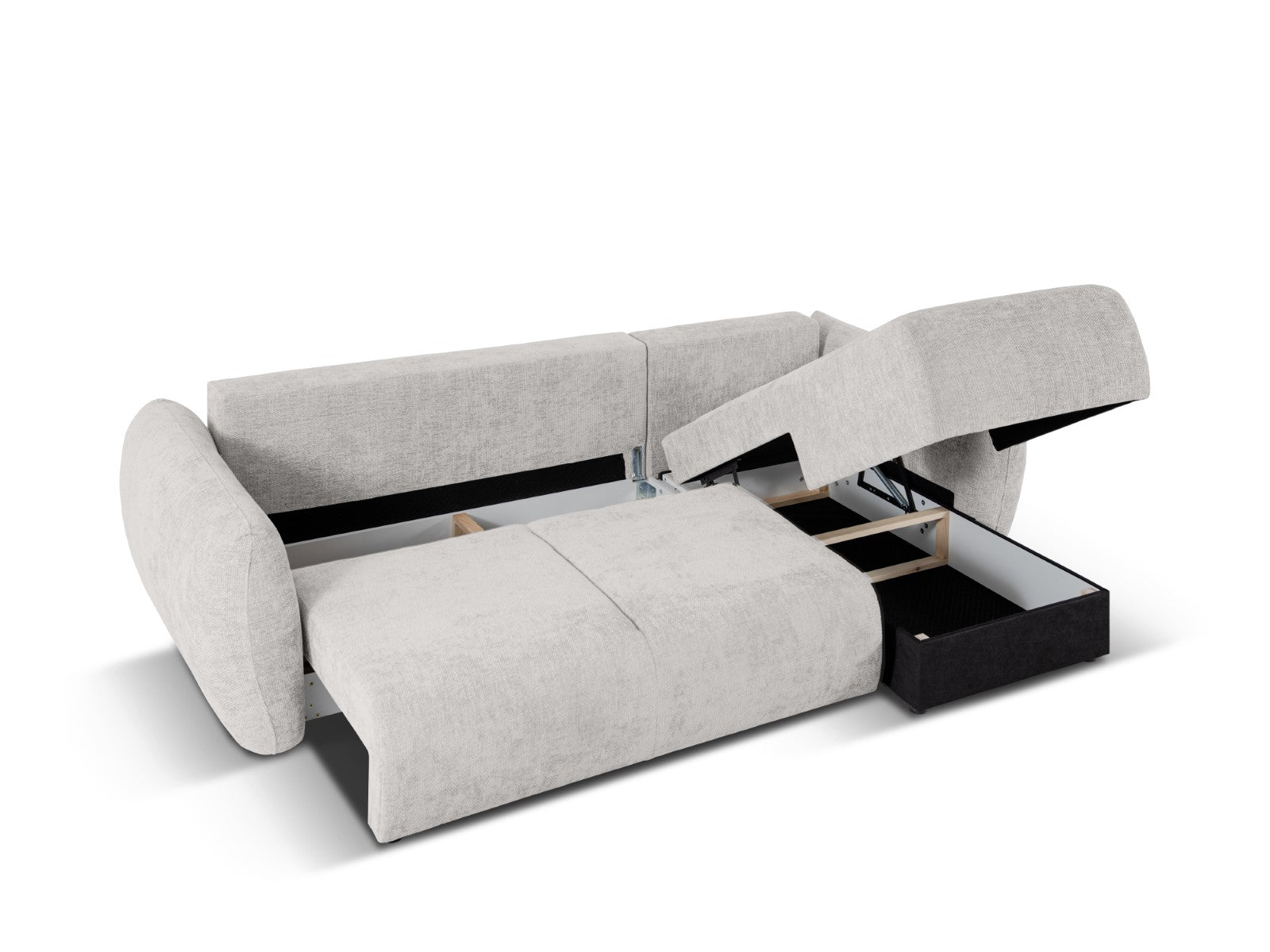 Cosmopolitan Design - Divano convertibile angolare destro con contenitore "Matera" 4 posti in ciniglia grigio chiaro 