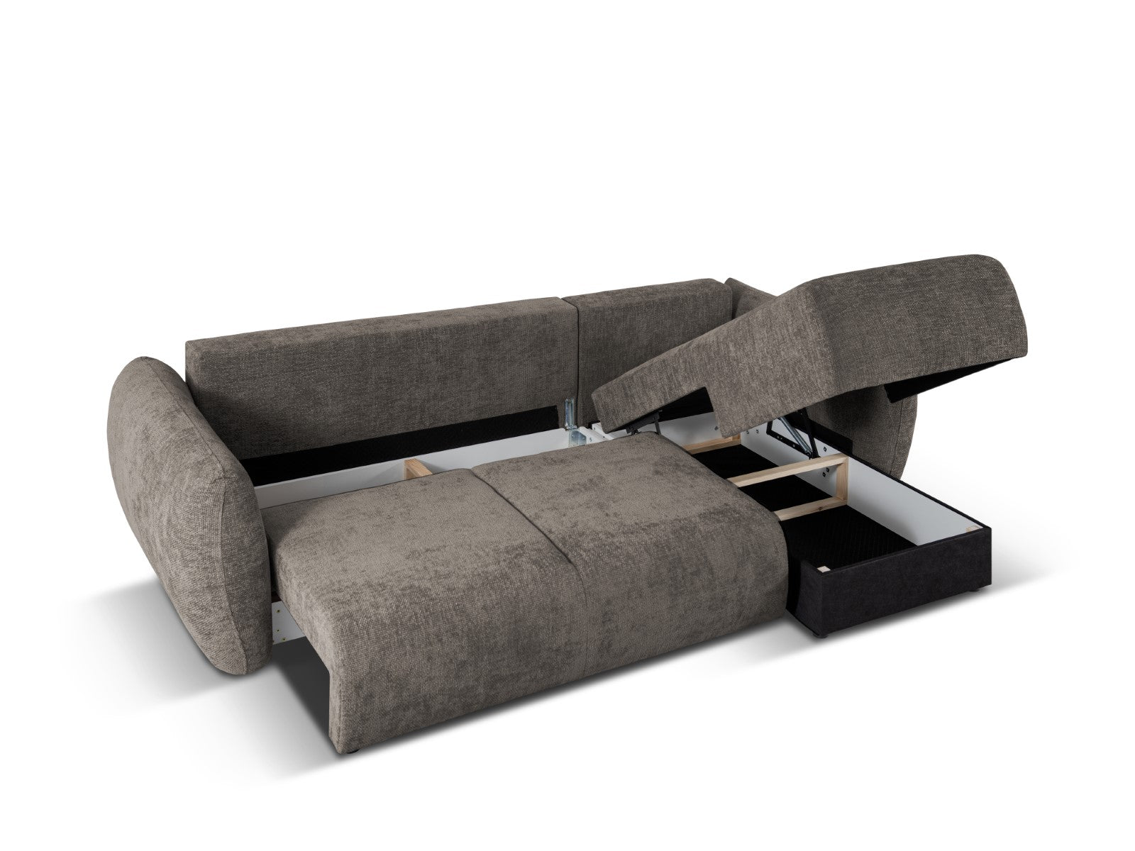 Cosmopolitan Design - Divano convertibile angolare destro con contenitore "Matera" 4 posti in ciniglia grigio 