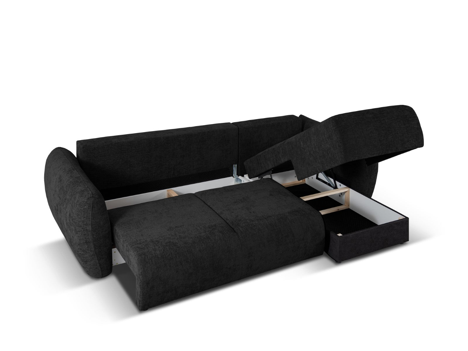 Cosmopolitan Design - Divano convertibile angolare destro con contenitore "Matera" 4 posti in ciniglia nero 