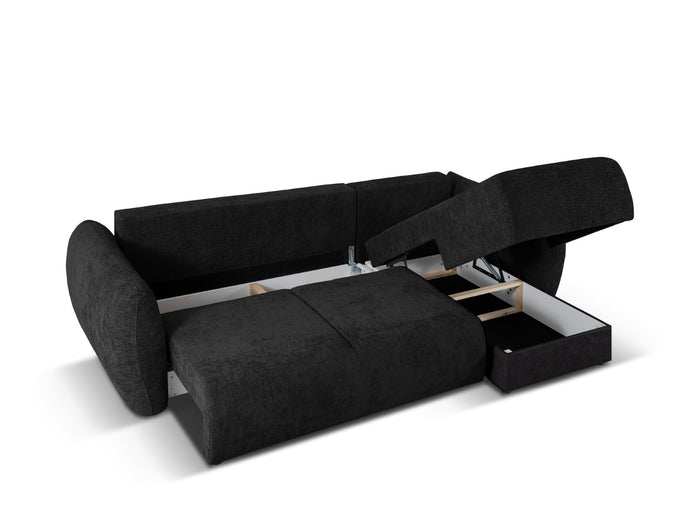 Cosmopolitan Design - Divano convertibile angolare destro con contenitore "Matera" 4 posti in ciniglia nero 