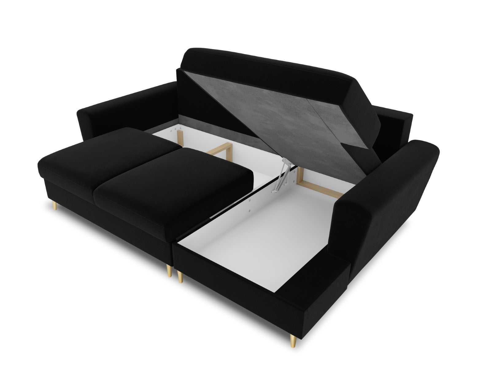 Cosmopolitan Design - Divano convertibile angolare destro con contenitore "Kyoto" 4 posti in velluto nero 